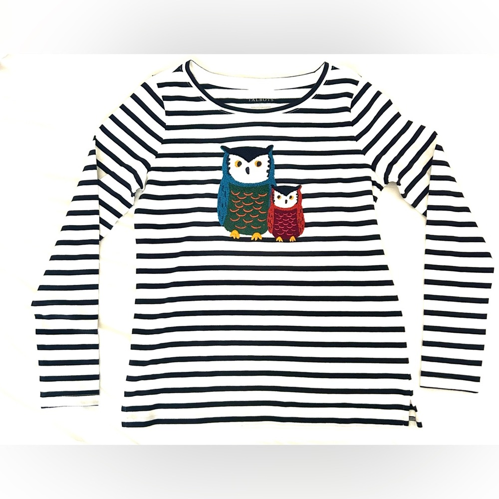 Talbots - Fun striped LS t-shirt with owls XS- gently used